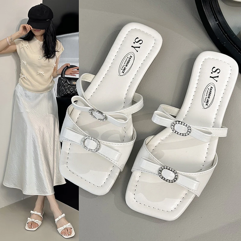 婧麒仙女风水钻拖鞋女外穿时尚夏季高级感透明一字带凉鞋女欧若风