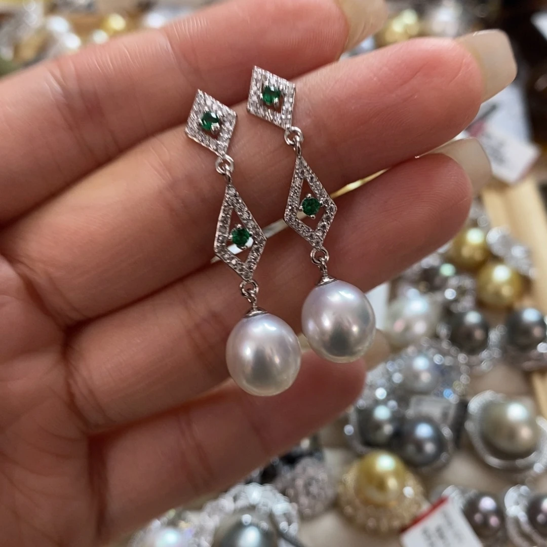 银S925镶嵌海水珍珠耳饰