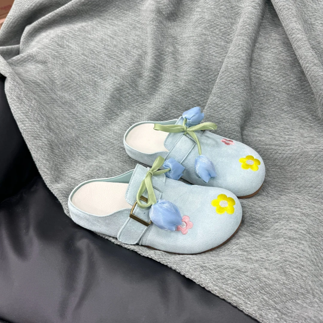 XH-1夏季一脚蹬勃肯鞋女2025新款配裙子包头半拖鞋女学生懒人鞋