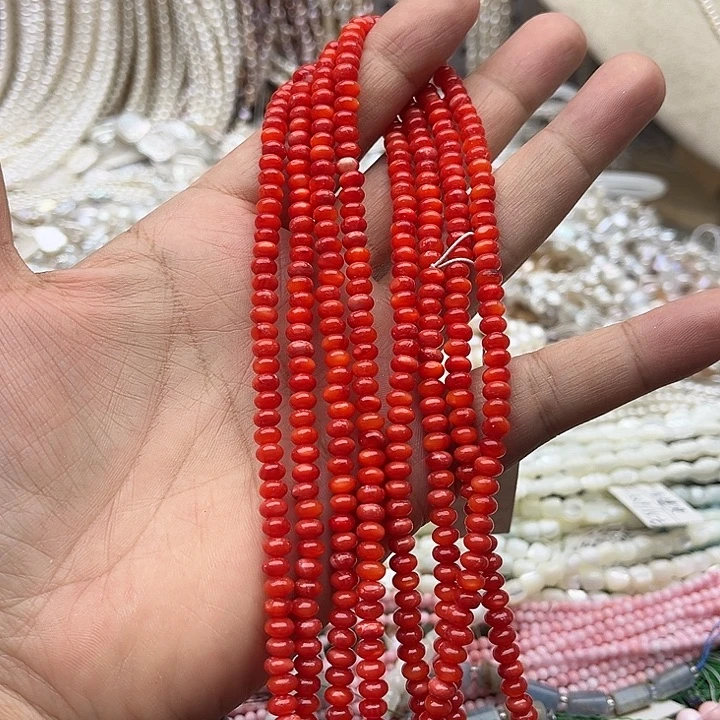 玛瑙/玉髓未镶嵌珠宝半成品一条5/3mm血贝算盘珠