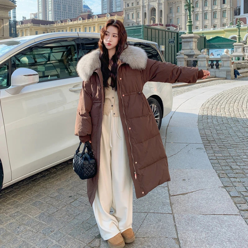 收腰保暖羽绒服女冬季2025新款韩系长款过膝显瘦加厚白鸭绒棉服