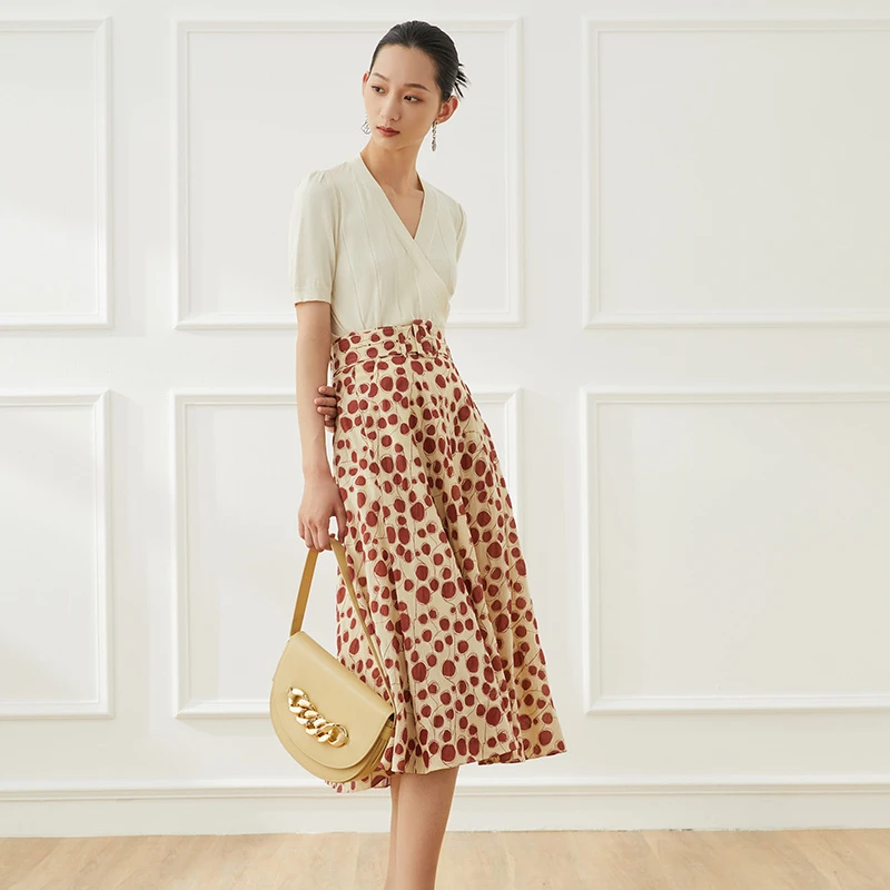 赢智尚舒适干爽全棉半身裙 设计感波点A型中长半裙ZW00586