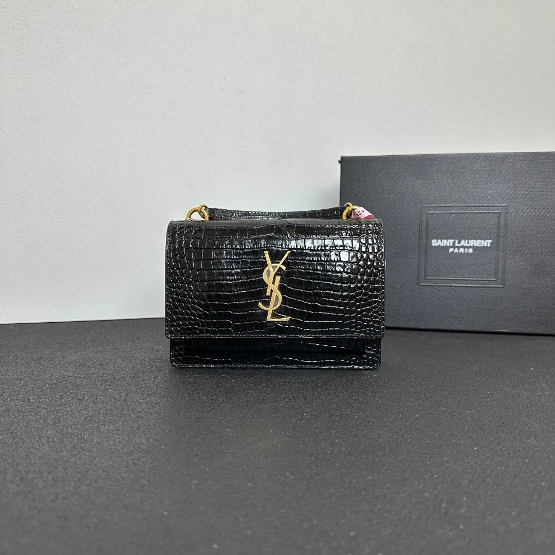 未使用 YSL/圣罗兰 壹所奢品/日落 鳄压纹 小号 黑金 闲置 元旦