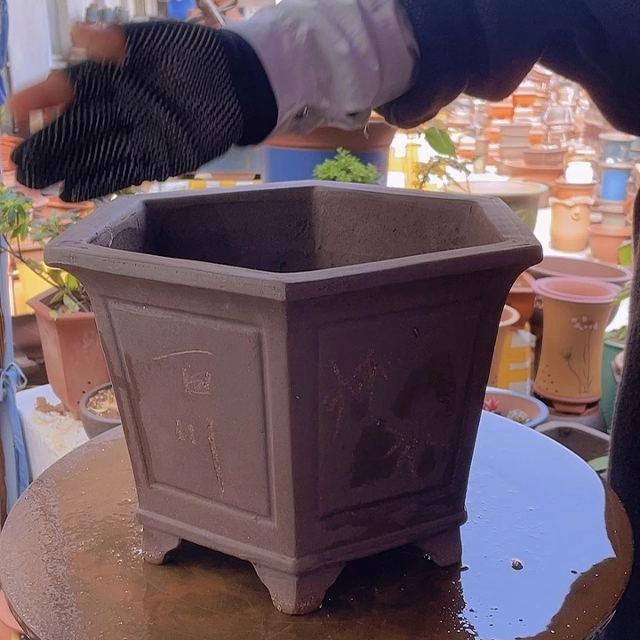 紫砂宜兴紫砂刻绘六方32