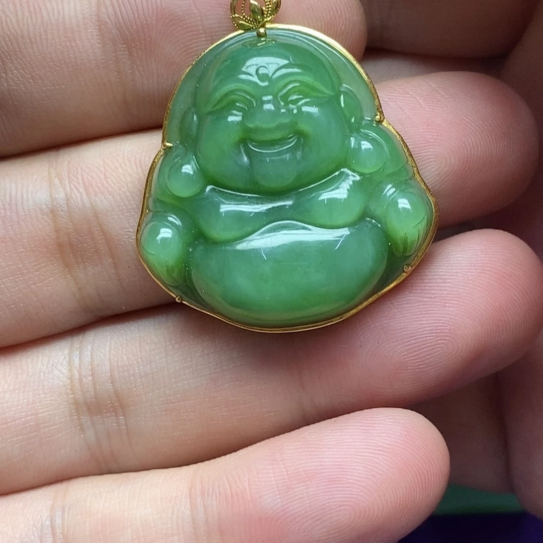 吊坠(不含链)18K金镶嵌和田玉（碧玉）