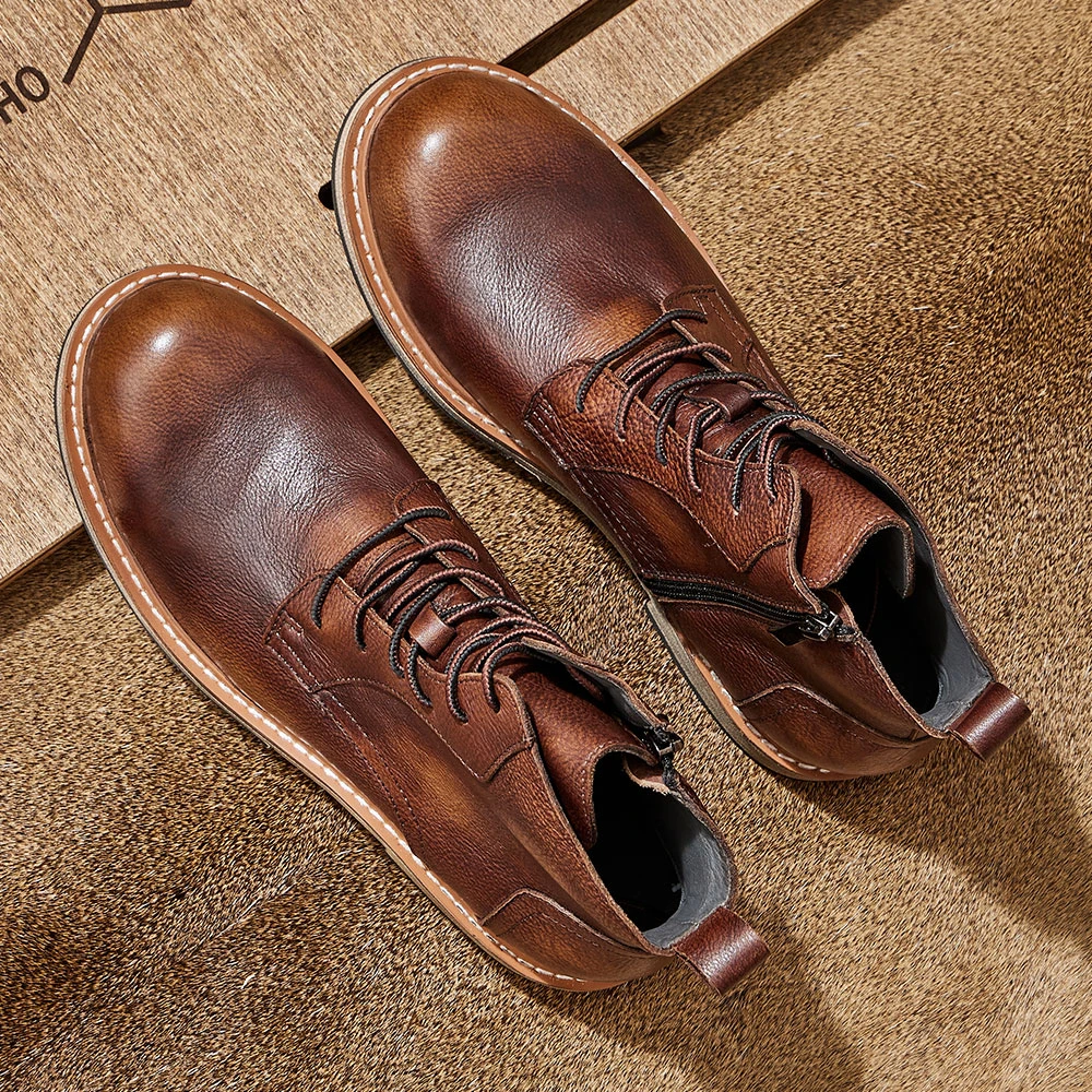 秋冬英伦复古伞兵靴男士男款工装靴潮流高帮拉链机车靴马丁靴男鞋