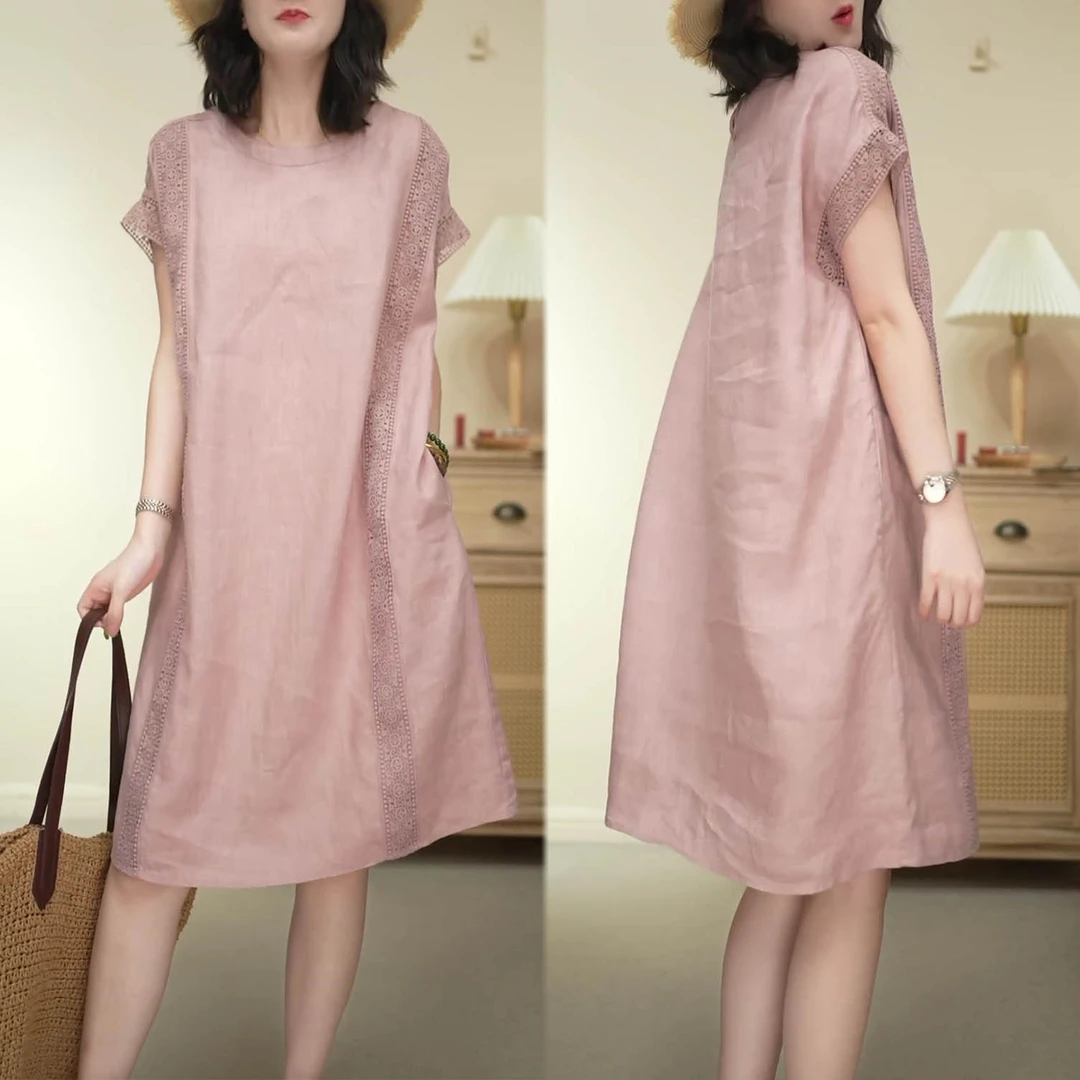 飞飞袖百搭洋气显瘦休闲连衣裙夏季新款纯色显白气质宽松中长裙女