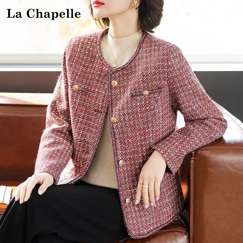 拉夏贝尔妈妈春秋装小香风短款外套洋气针织开衫中年女士女装上衣