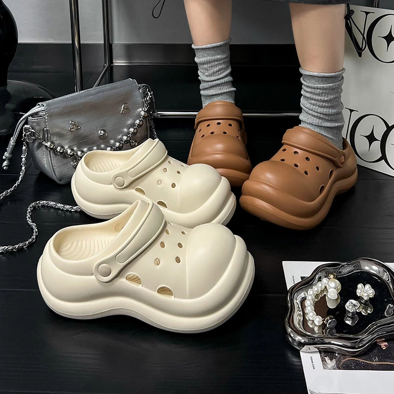 蚂蚁之恋春夏新品简约纯色时尚大头女士外穿厚底洞洞鞋舒适拖鞋