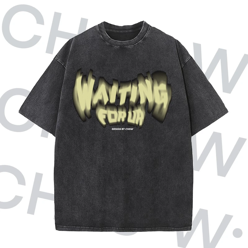 【SISI047字母waiting】手绘款水洗ins短袖T恤重磅280克潮牌复古