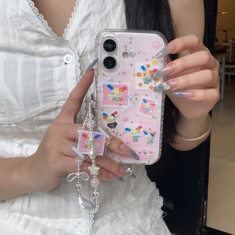 闪粉彩虹兔子手链适用iPhone16promax手机壳苹果14网红15pro女13