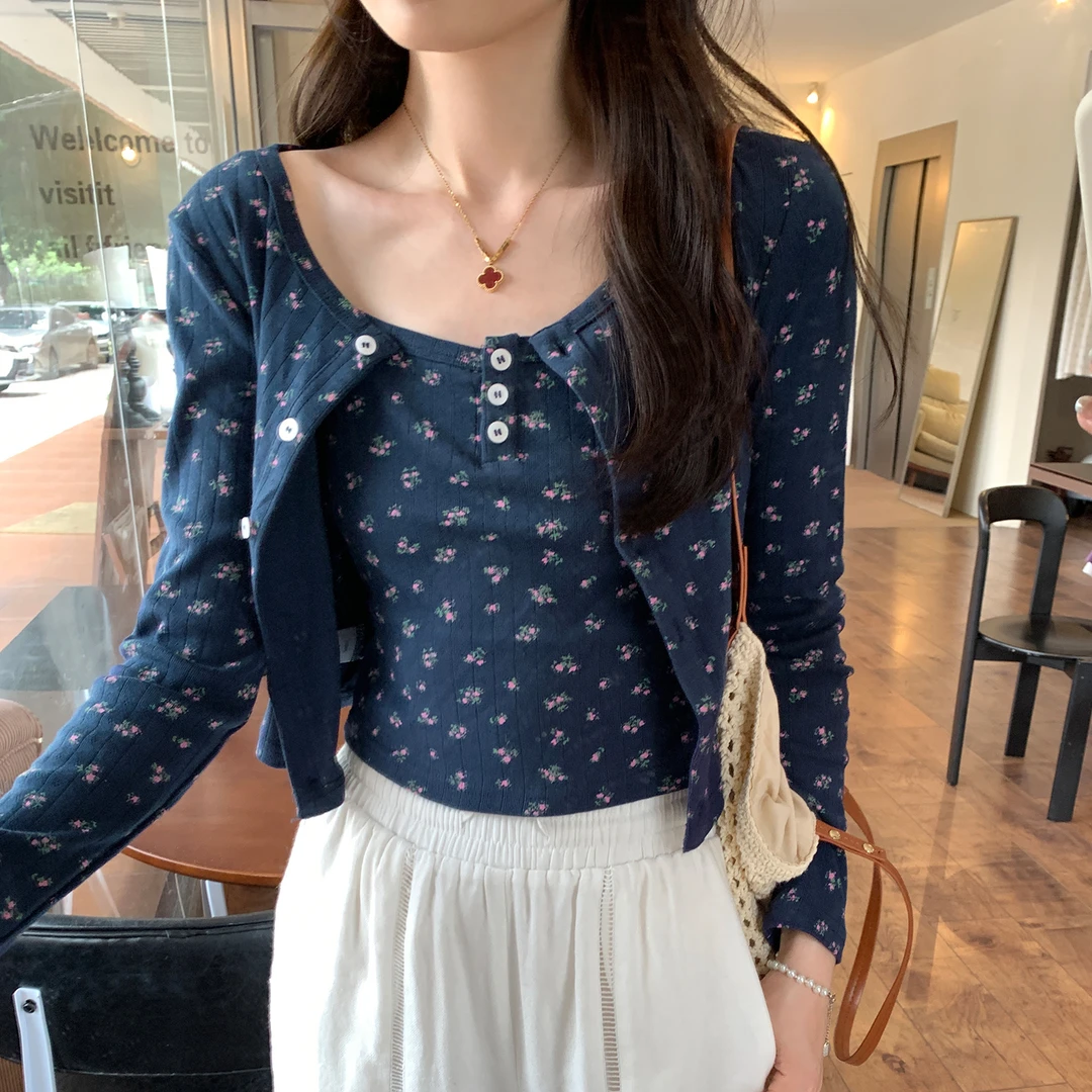 夏日绝美漂亮碎花吊带开衫两件套2025新款轻熟小众不撞款气质上衣