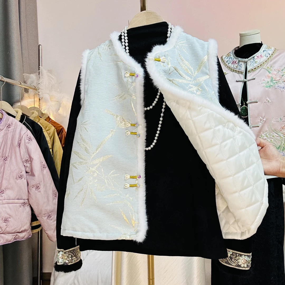 【五福金竹】夹棉加厚中国风马甲显瘦新中式马夹轻奢气质时尚上衣女