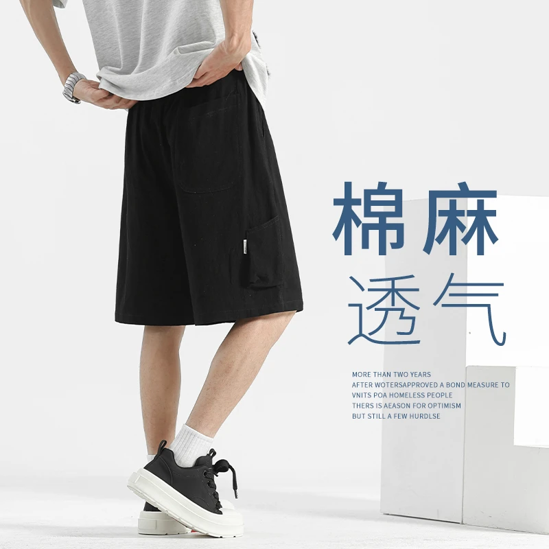 亚麻短裤男款夏天休闲裤夏季薄款五分裤2025新款男生纯棉运动短裤