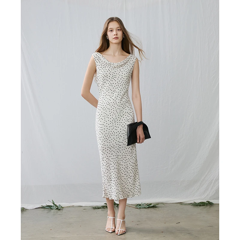 【现货】Mix Selection  coco小姐荡领无袖波点连衣裙轻奢MSBJQ0631