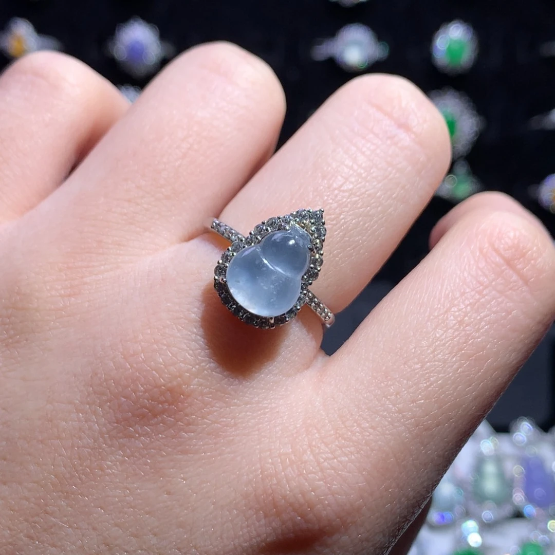 翡翠戒指银S925镶嵌天然翡翠