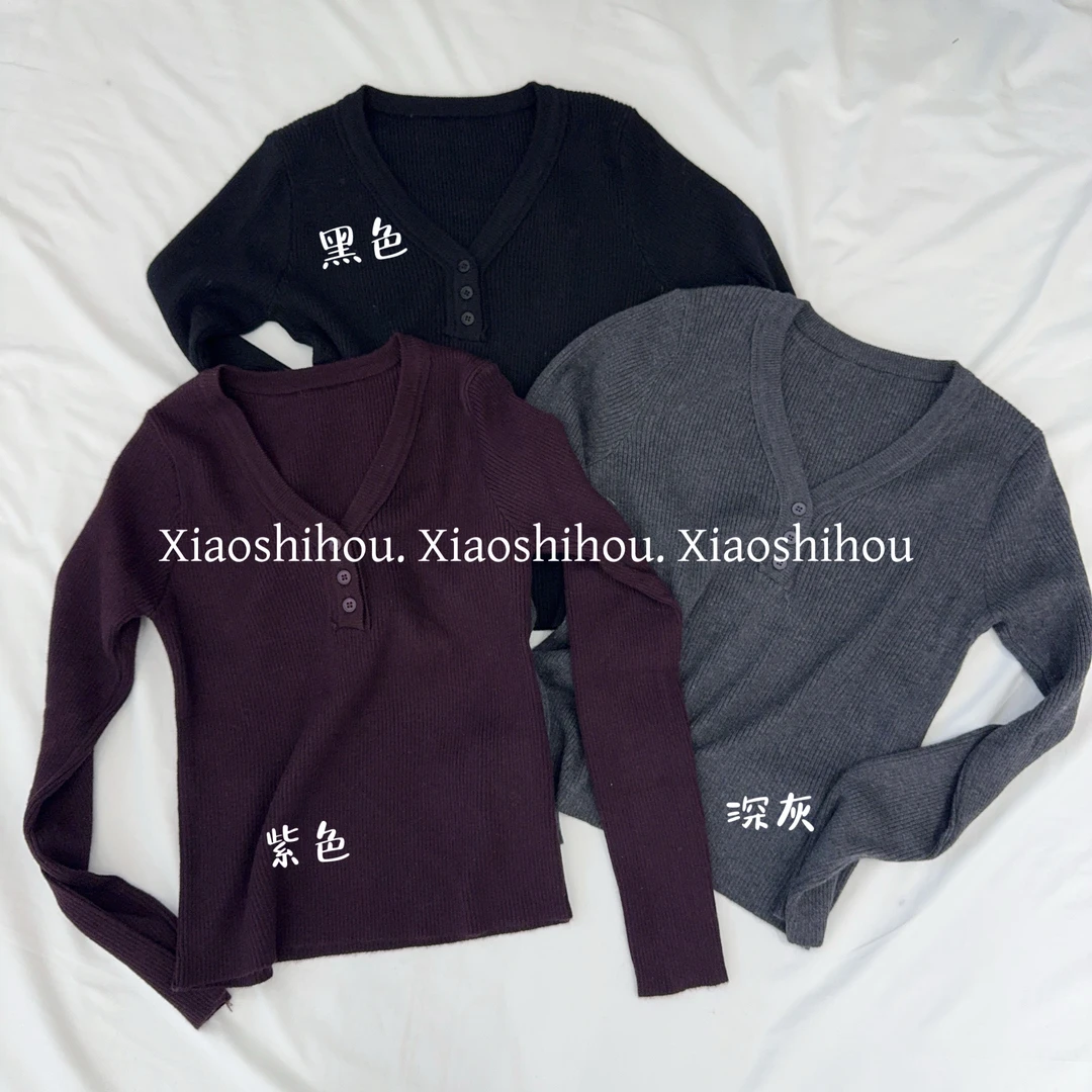 小时候女装店三扣v领针织长袖9984