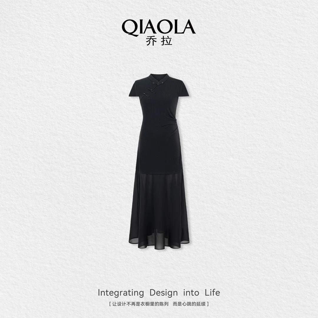 QIAOLA/乔拉【渔舟晚唱】夏新款中式小立领设计显瘦洋气连衣裙预售