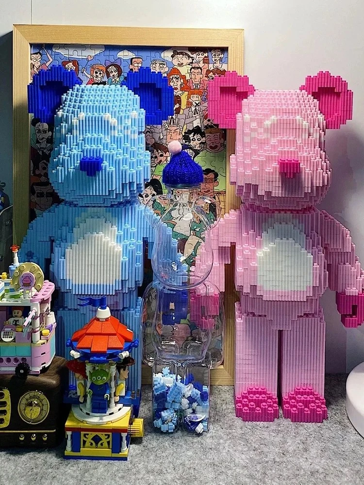 超大粉蓝熊颗粒积木儿童益智玩具拼搭锻炼专注力动手动脑拼图