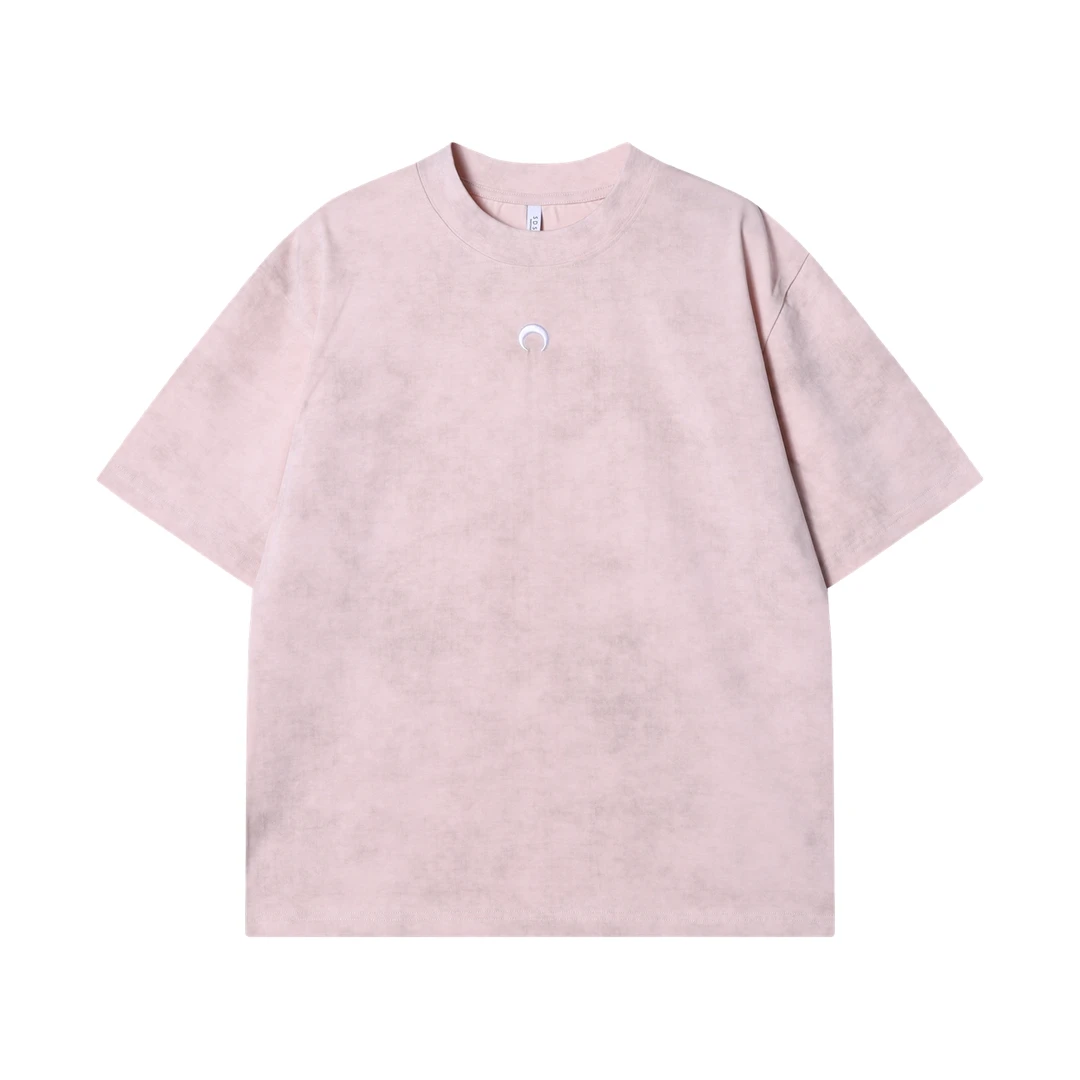 夏季高级感新款韩版扎染月亮刺绣圆领短袖T恤简约休闲百搭上衣