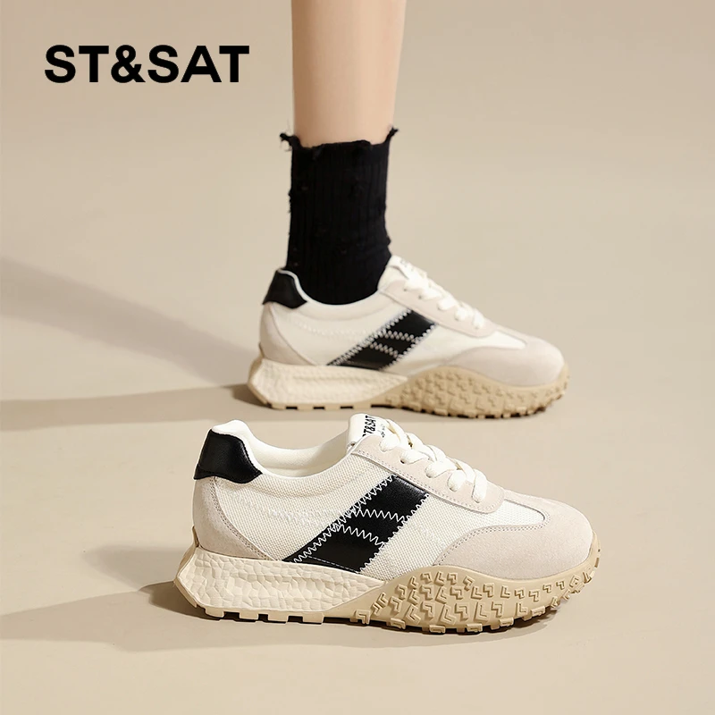 星期六厚底德训鞋女2025春季新款复古百搭阿甘鞋小个子增高休闲鞋