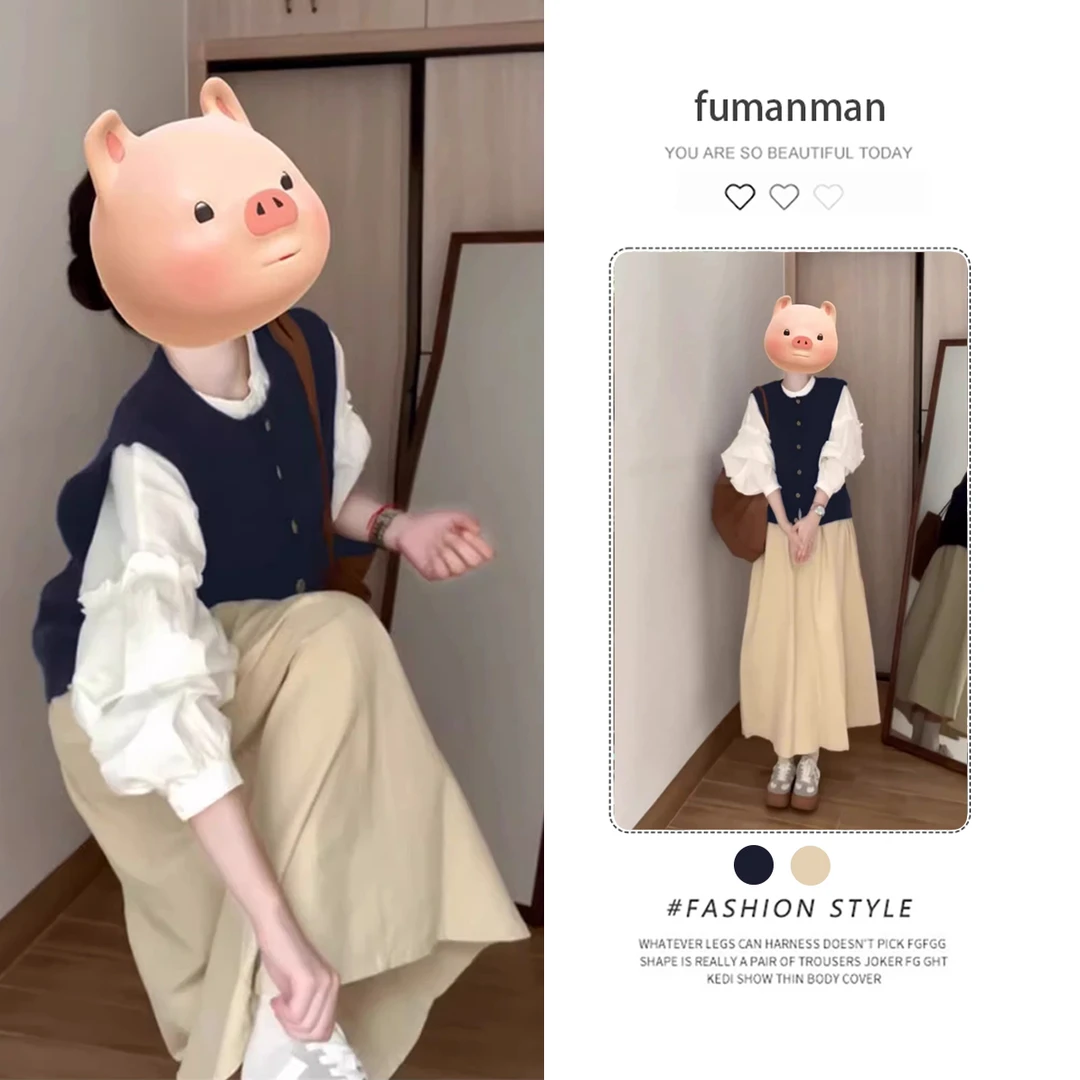 秋季新款文艺风穿搭连衣裙复古可盐可甜高级感减龄洋气时尚三件套