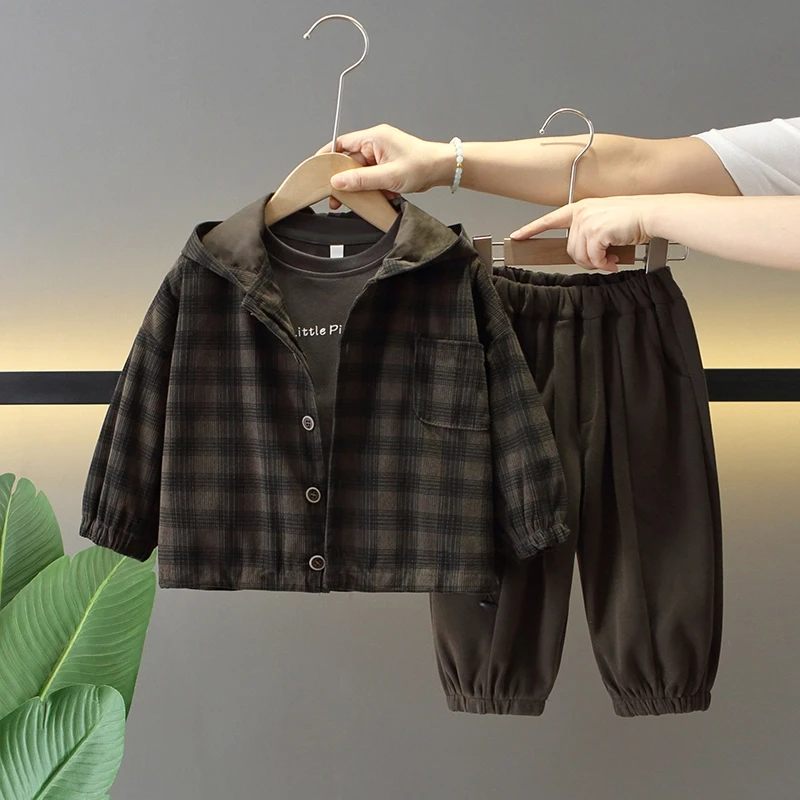 男童套装宝宝春秋季儿童服装日韩童装潮酷痞帅小童连帽开衫三件套