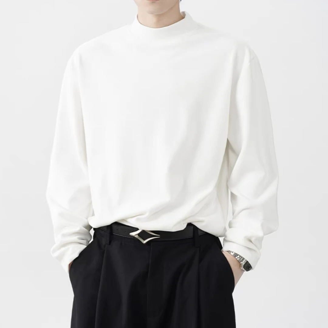 秋冬季半高领打底衫男女宽松情侣上衣纯色保暖内搭长袖-DR003