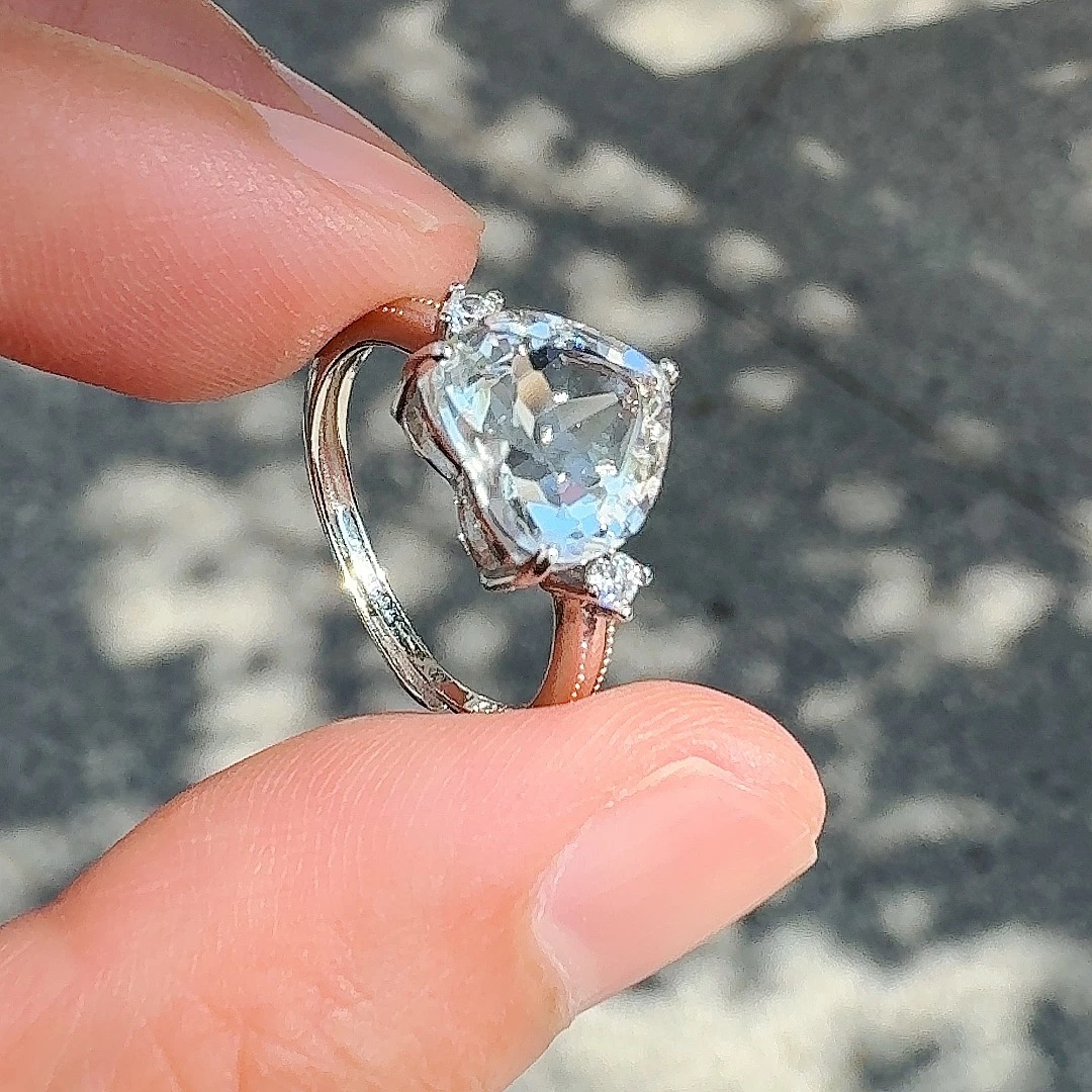 天然S925银白水晶爱心戒指主石10毫米