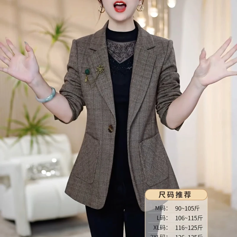 高端格纹西装外套2025春秋新款女士时尚洋气减龄显瘦百搭西服上衣