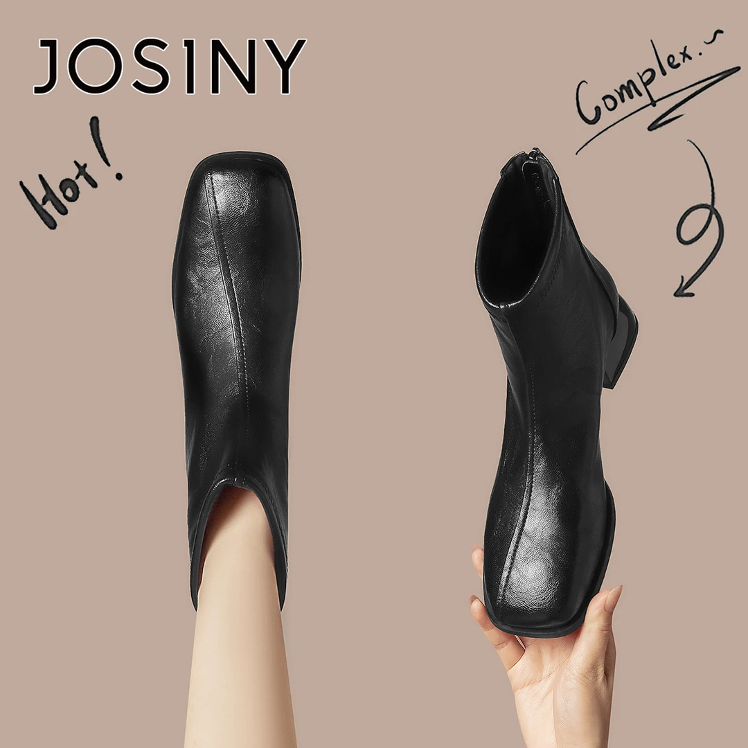 卓诗尼时尚气质马丁靴女款2025秋季爆款法式百搭方头厚底增高短靴