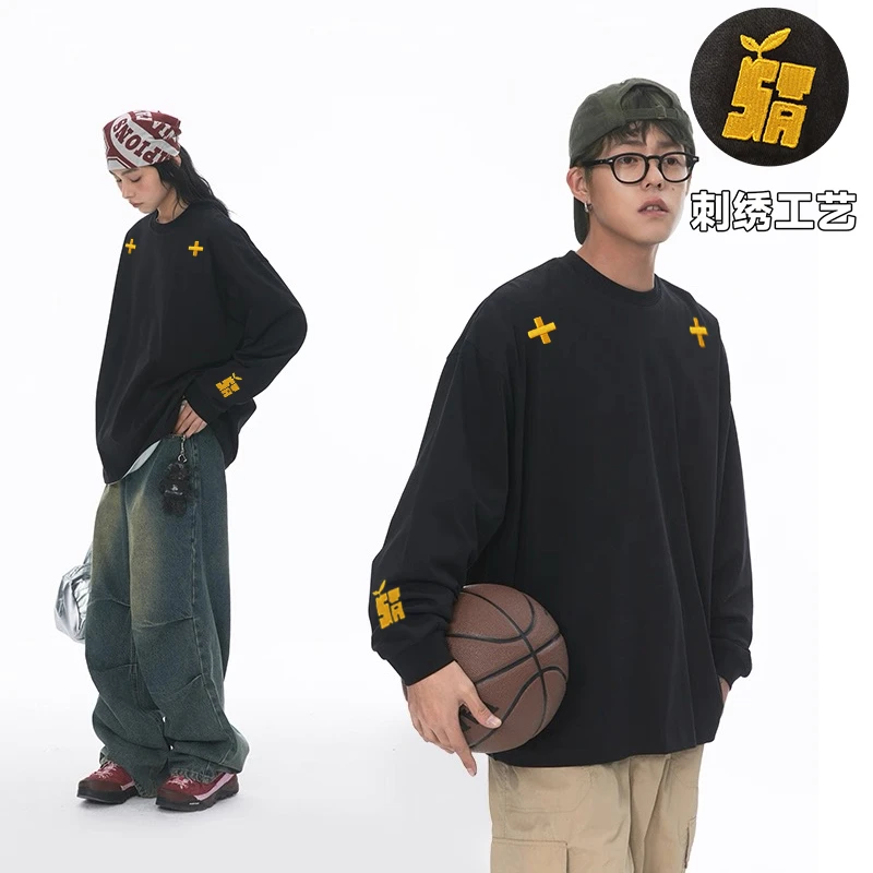 STAGROUP25年新款潮牌袖标秋冬百搭基础刺绣宽松长袖T恤发芽刺绣