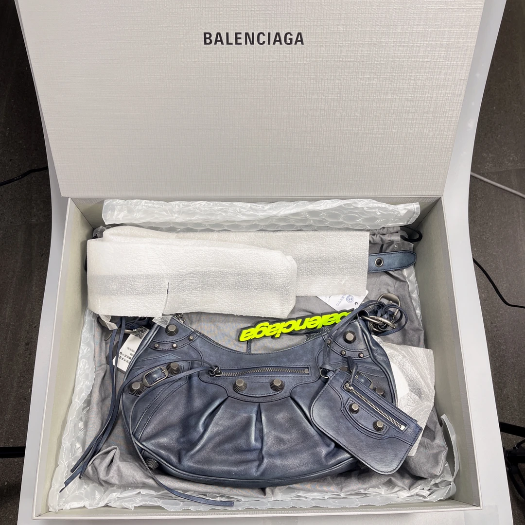 99新 Balenciaga/巴黎世家 复燃精选/蓝灰色半月机车包