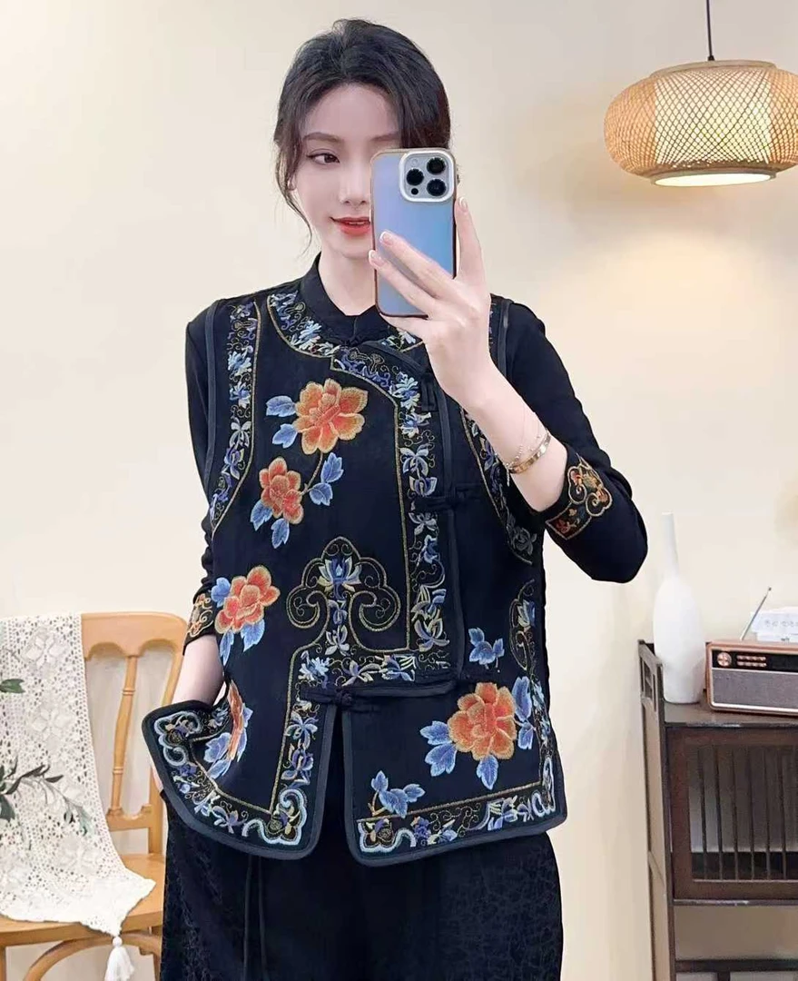 305新款  国风绣花马甲时尚百搭女士中式中国风