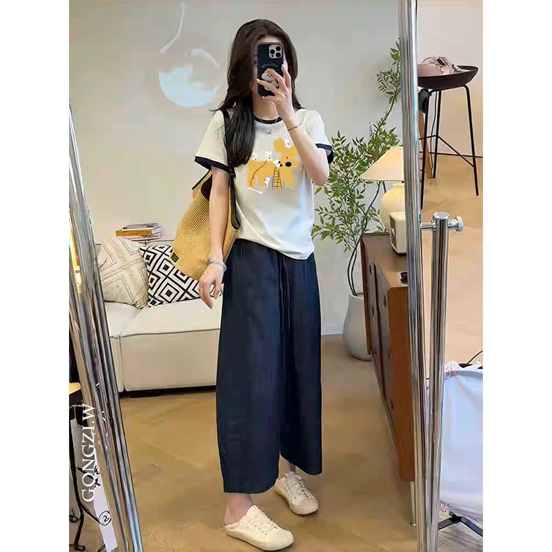 2025夏季新款圆领短袖t恤女设计感小众宽松打底衫洋气拼接上衣潮