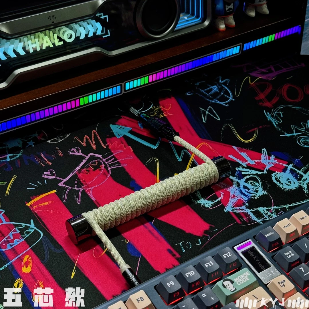 五芯8K磁轴客制化键盘数据线航插线伸拉螺旋线弹簧快充线typecUSB