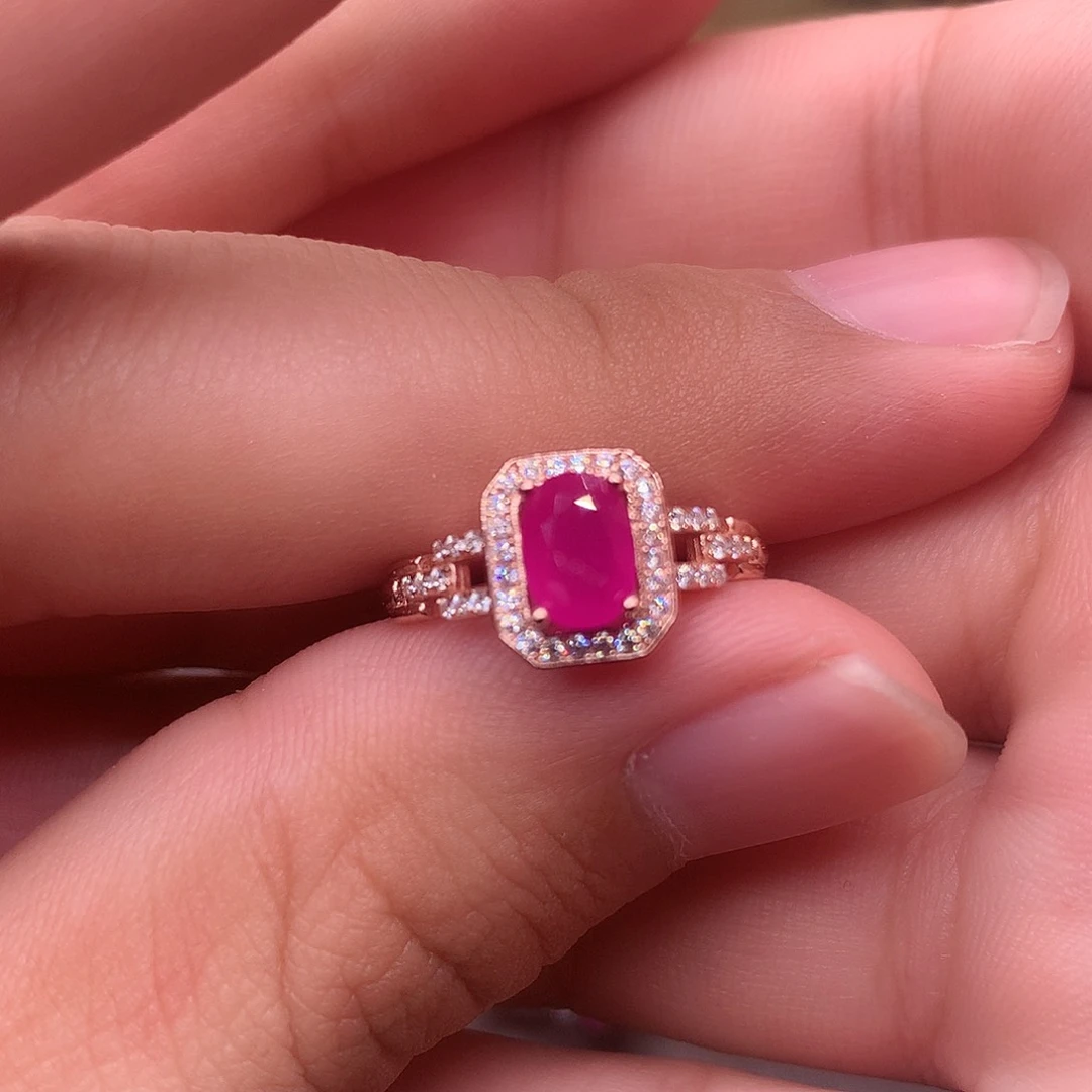 红宝石戒指银S925镶嵌