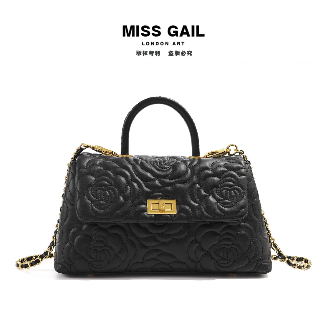 Miss Gail春夏链条绣线时尚气质轻奢百搭斜挎包1457黑