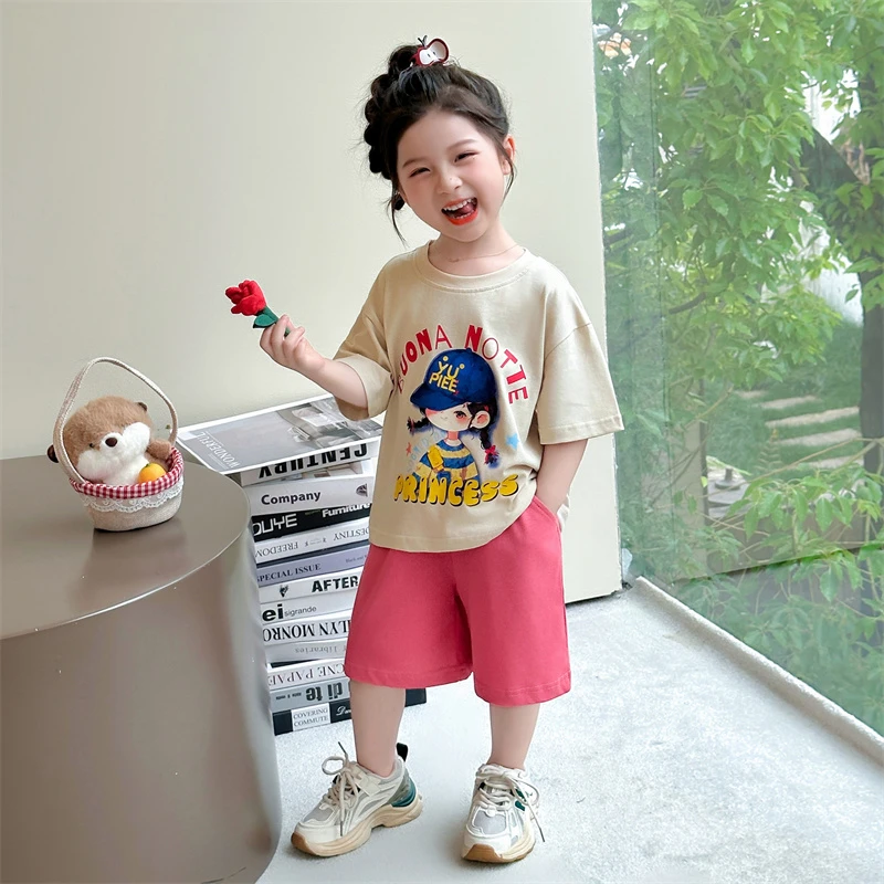 女童短袖套装小女孩夏款洋气女宝宝T恤短裤运动两件套儿童装韩版