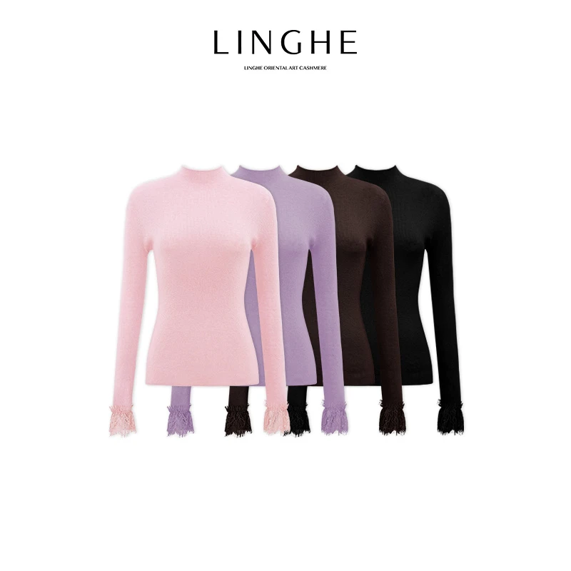 翎禾LINGHE-「佰搭王」秋冬新款半高领设计感半高领羊毛打底衫