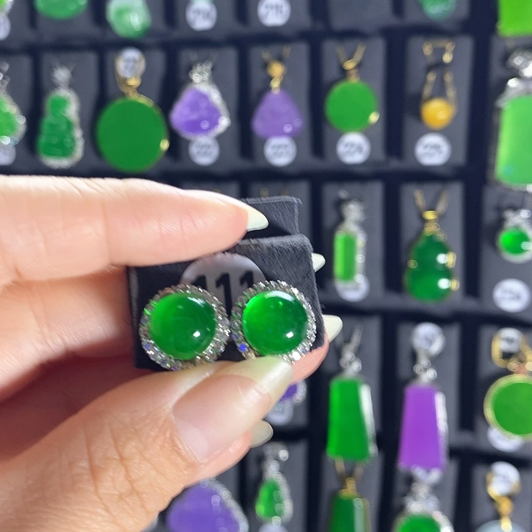 翡翠银S925镶嵌耳饰111