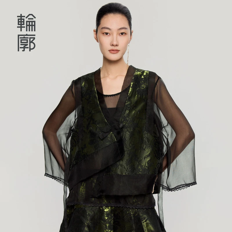 轮廓茯苓马夹金属丝提花新中式国风女装不对称复古马甲L251Y062