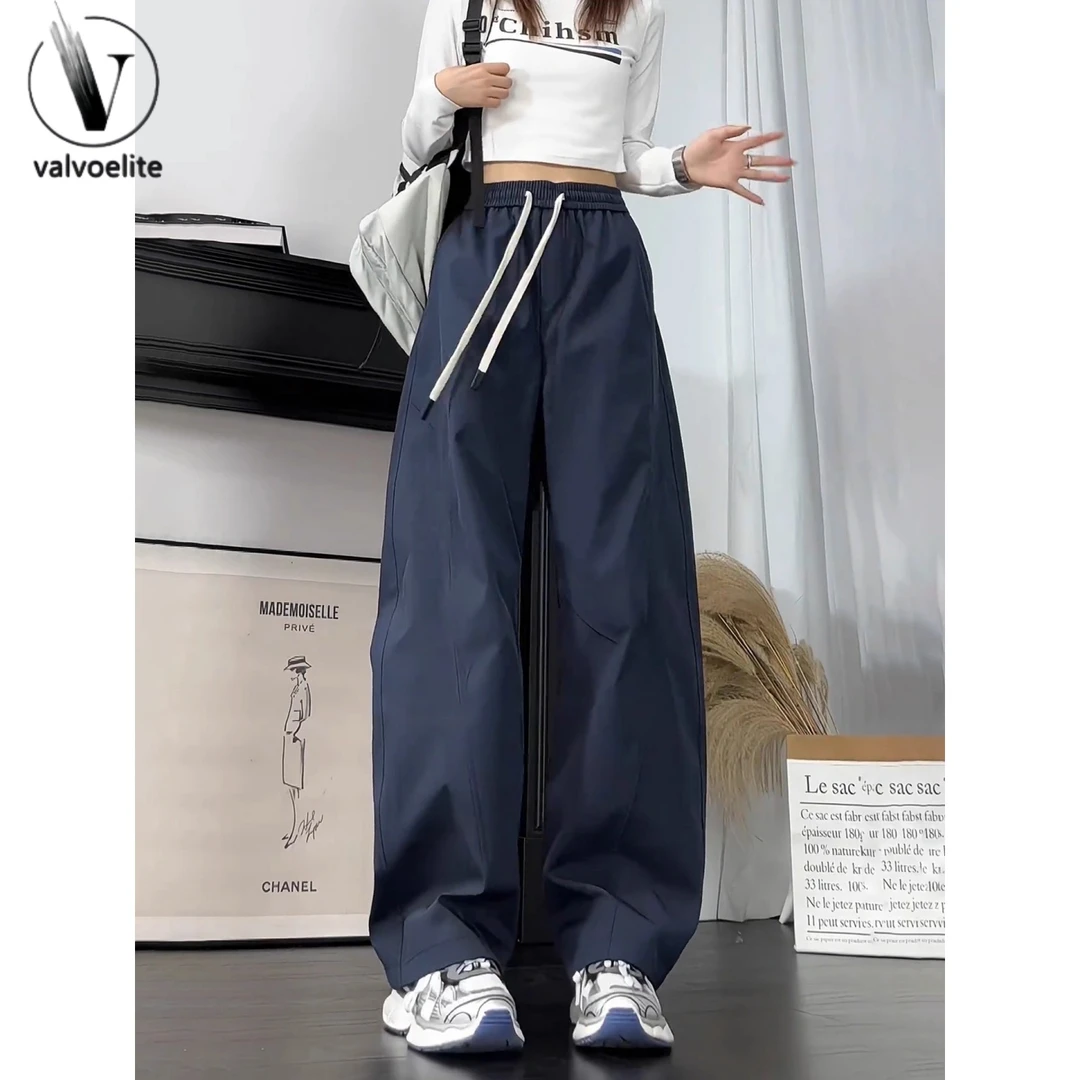 拼接设计防水冲锋裤男款秋季藏青色阔腿裤子美式结构阔腿休闲裤