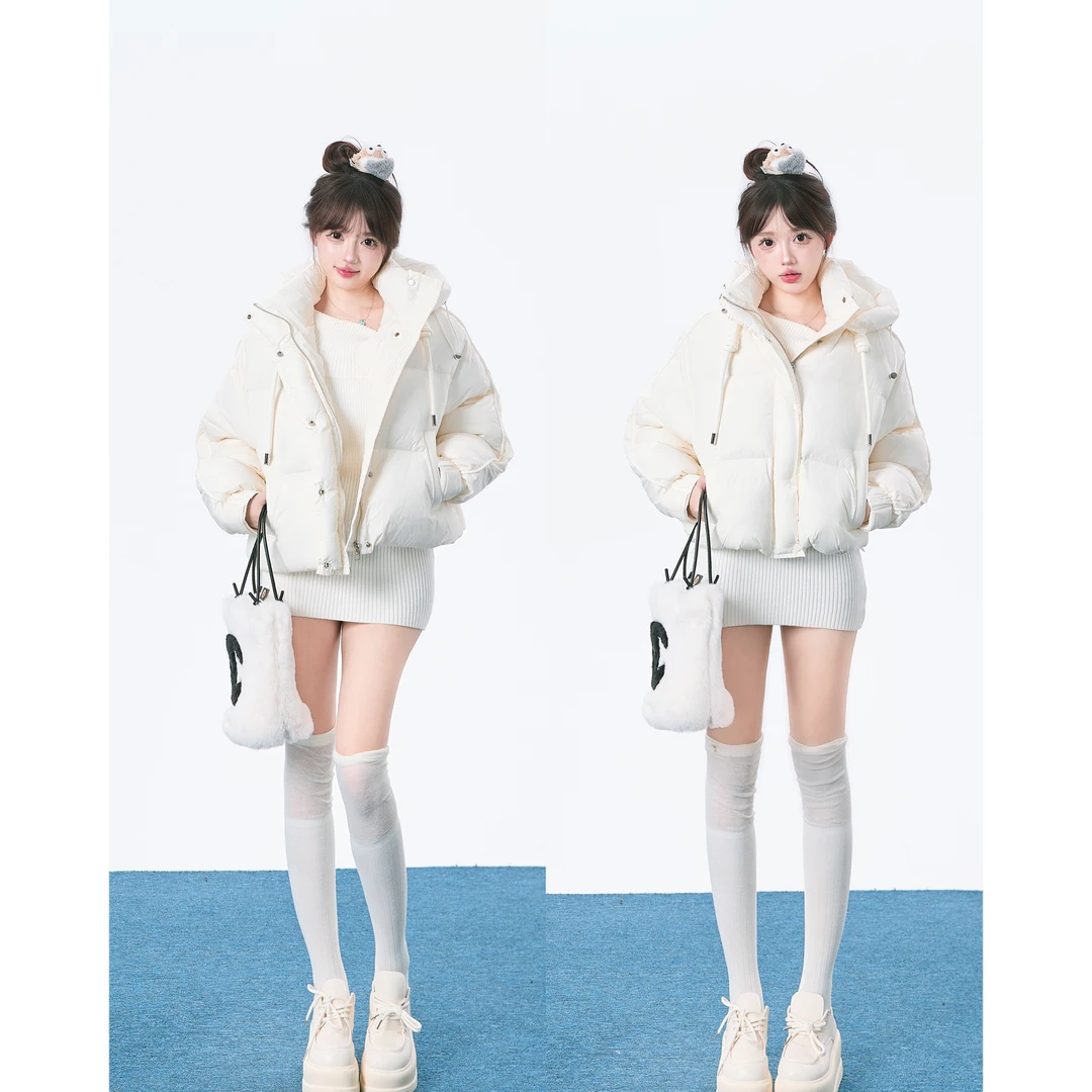 笨比甜Sweety 温柔90白鸭绒短款羽绒服女冬季加厚保暖连帽外套