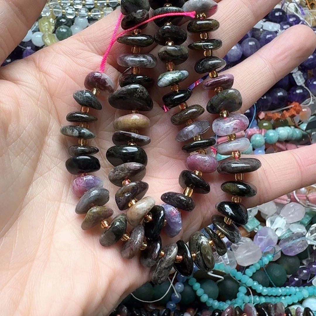 玛瑙/玉髓合金珠宝半成品一条11mm碧玺