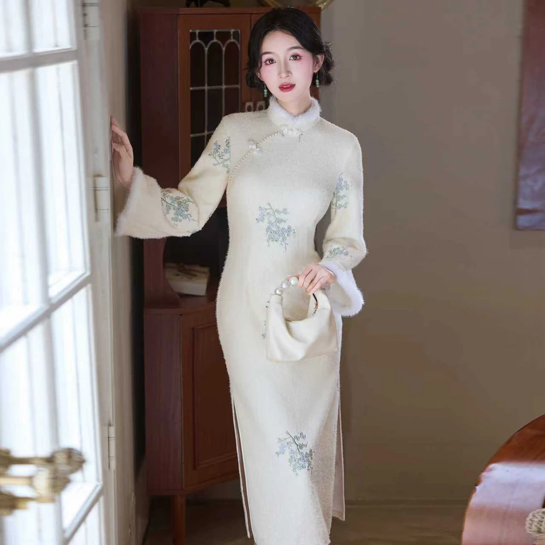 苏故里【米澜】文艺港风复古高端日常旗袍奢华气质双层衣长120