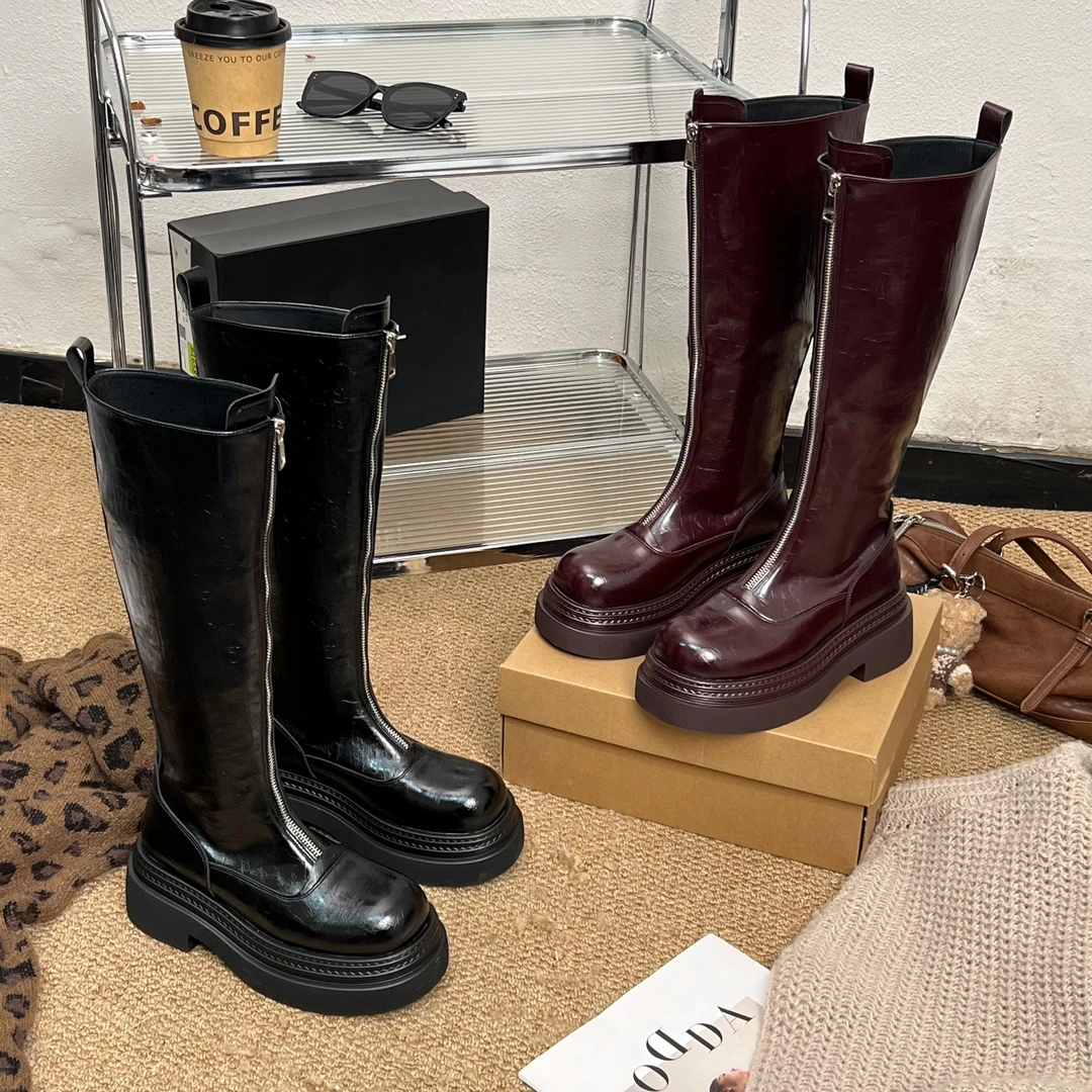 糖糖「巴黎暗调鎏光」巴黎街头美学厚底时尚女士百搭靴;EDX21229