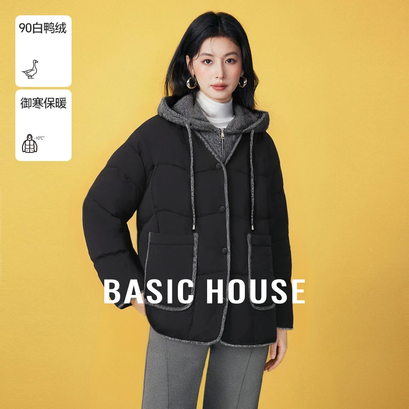 Basic House/百家好冬季保暖宽松拼接羽绒服-B06245I1642