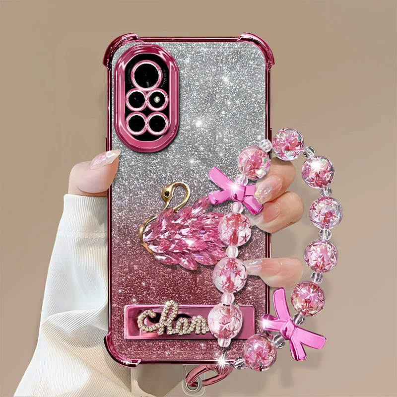 适用于【华为】Nova8高级镶砖天鹅时尚创意硅胶电镀防摔手机壳