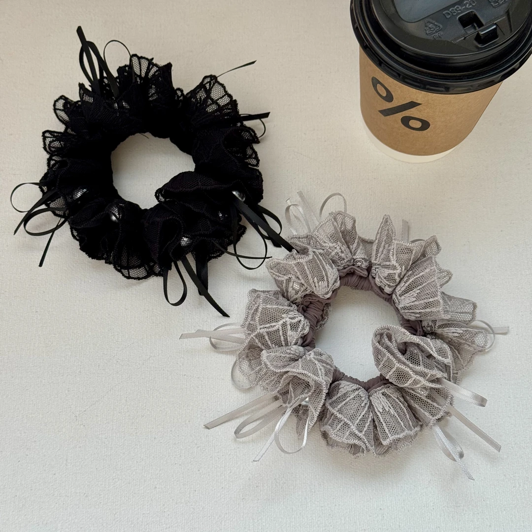 东大门 韩系新款芭蕾风蕾丝肠圈飘带精致百搭1003